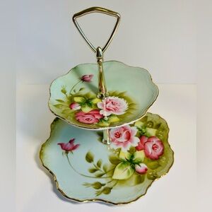 Vintage 1965 Lefton Heritage Rose Two Tiered Serving Tray #1153 Japan EUC